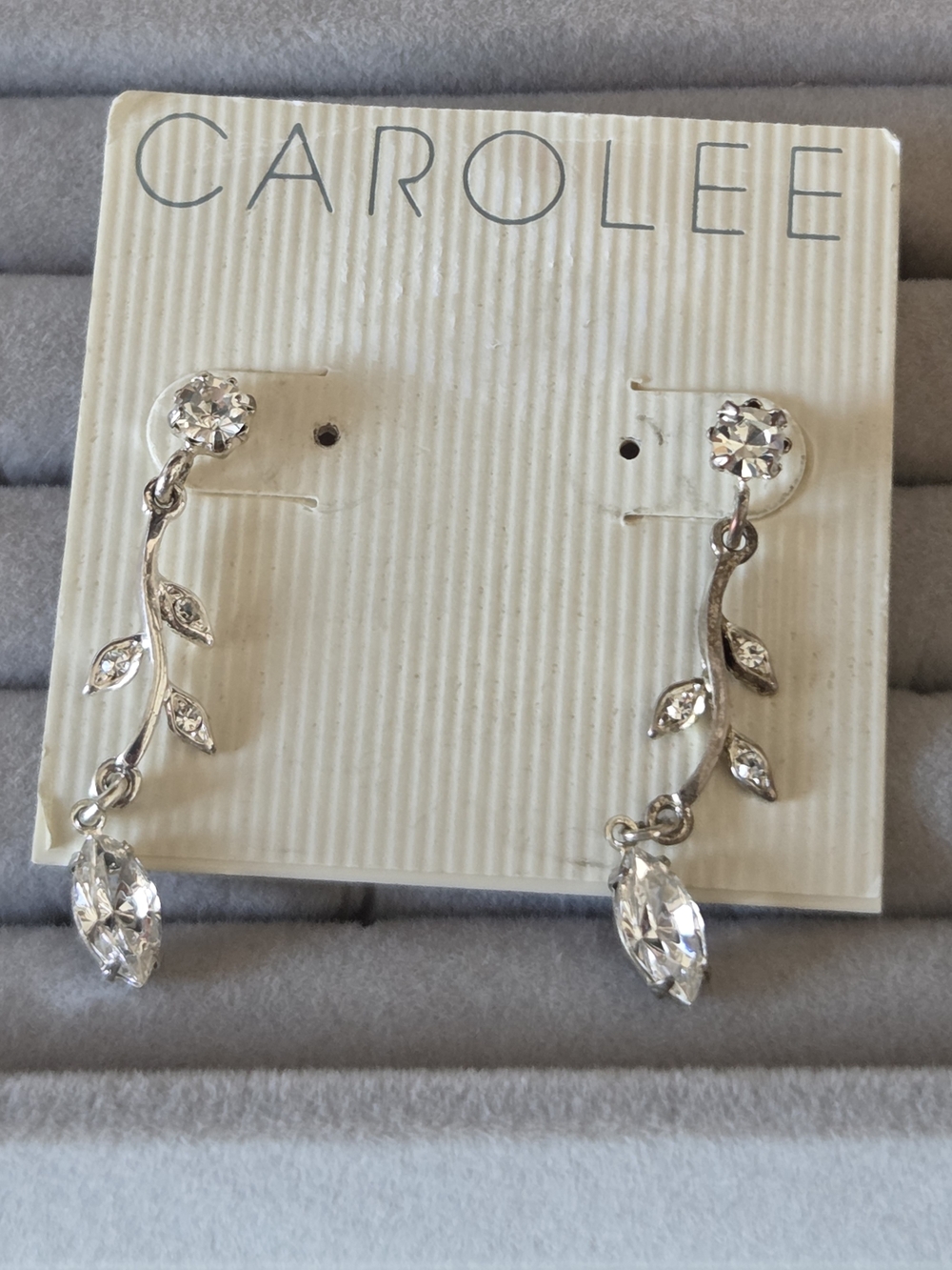 Carolee Silver-Tone Crystal Leaf Drop Earrings - Clear